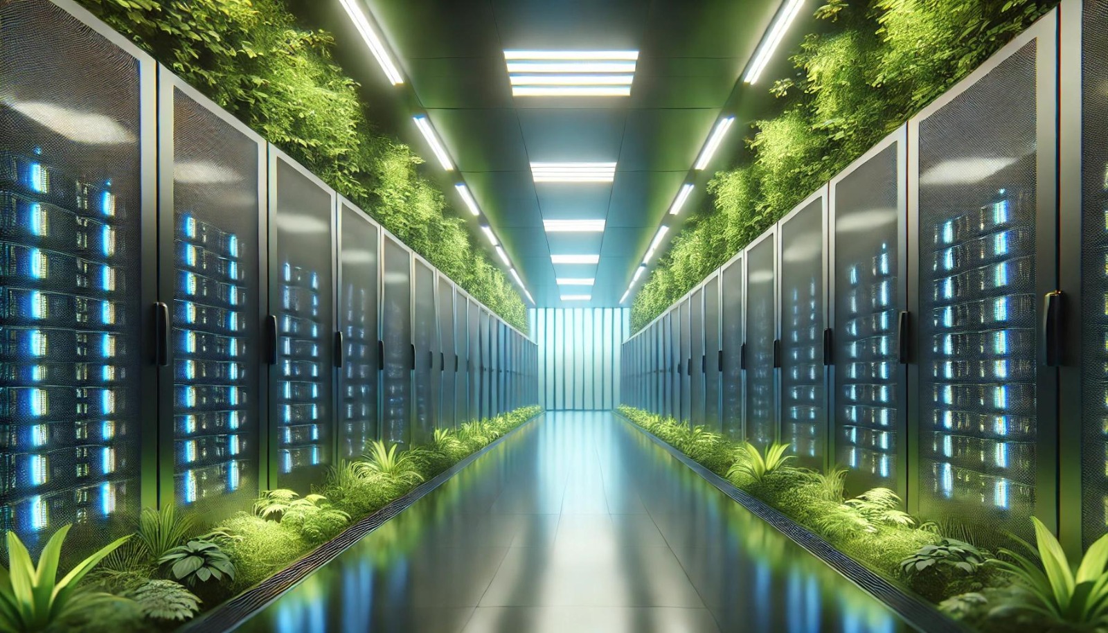 Rows of server racks inside a data centre